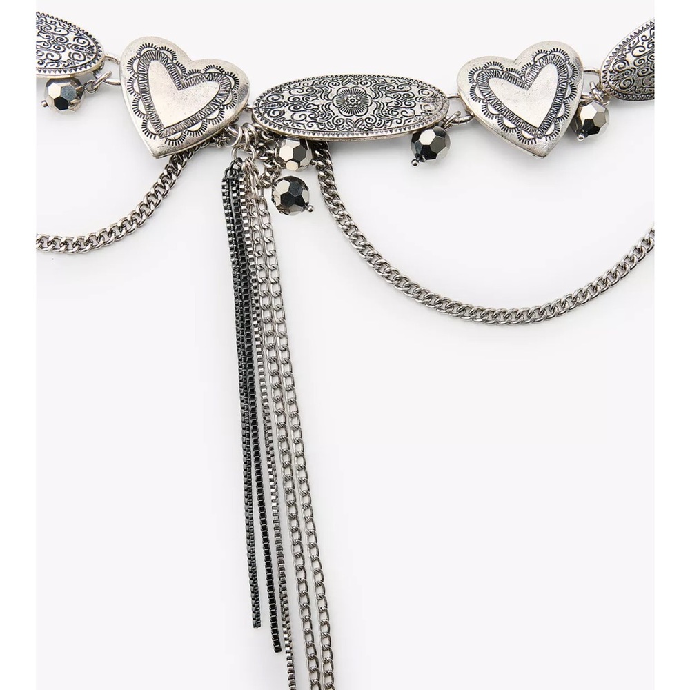 Zara NWT heart metal chain belt silver 1011/246 - Picture 4 of 9